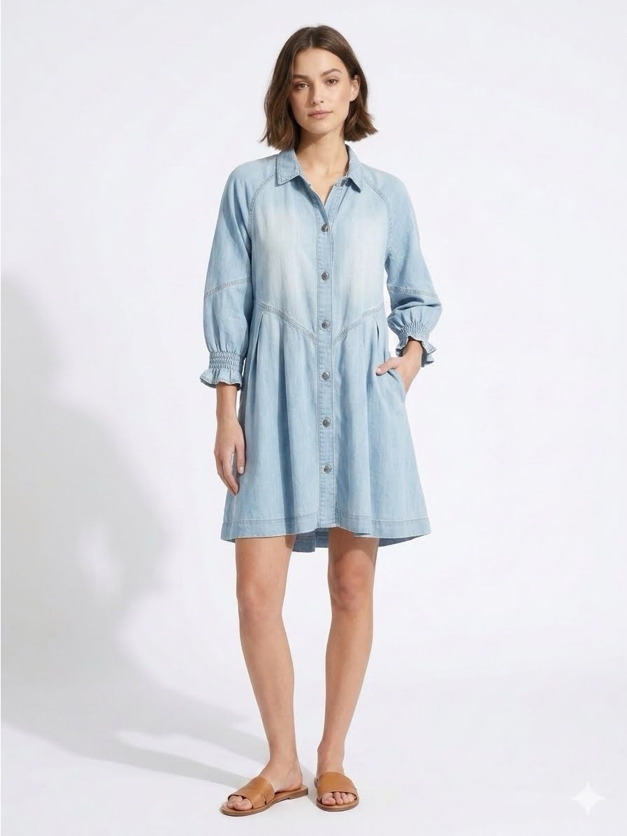 Free People We The Free Hannah Light Blue Denim Button-Front Mini Dress Size S